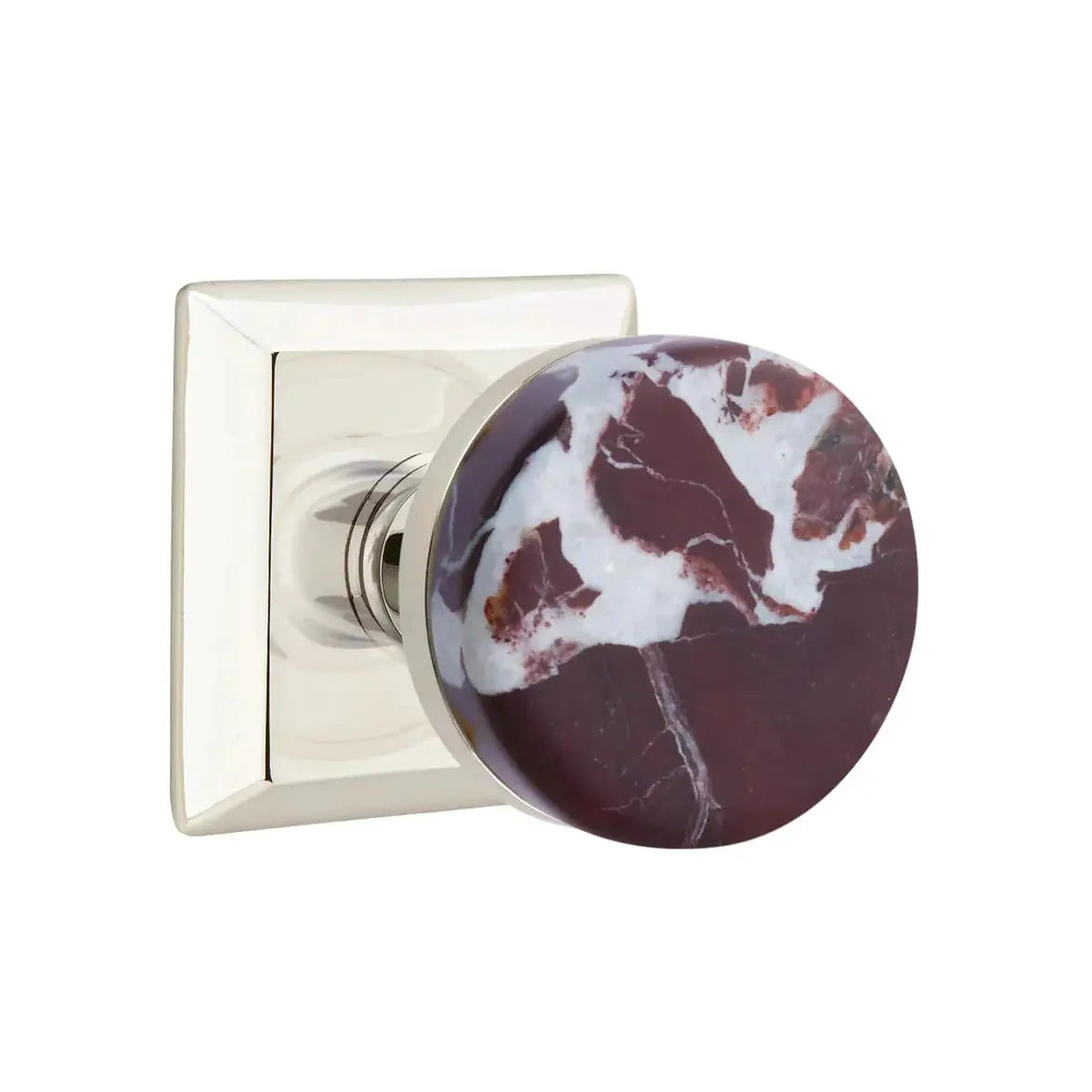 Emtek Rosso Levanto Marble Knob with Quincy Rosette and Conical Stem by Emtek