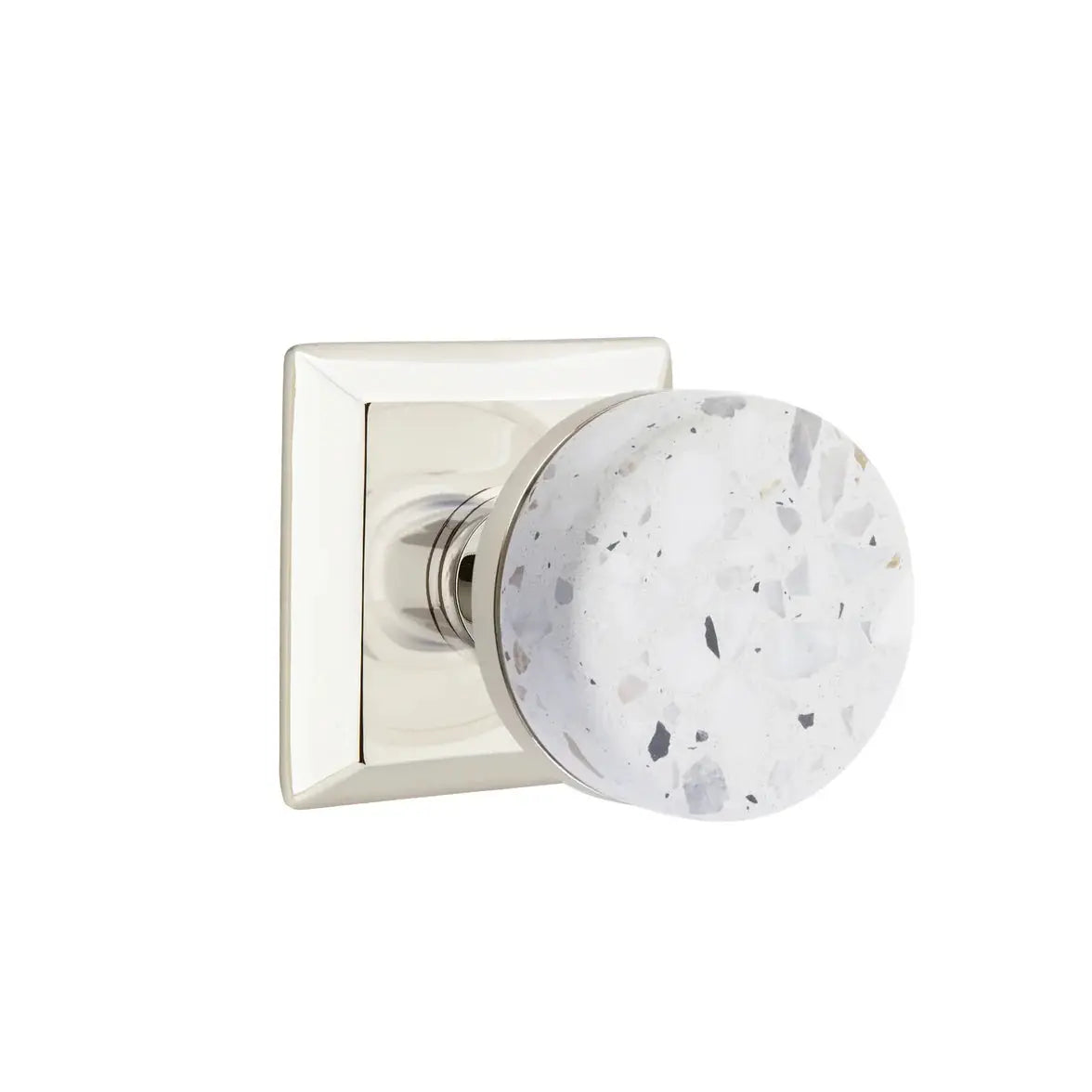 Emtek Light Terrazzo Knob with Quincy Rosette and Conical Stem by Emtek