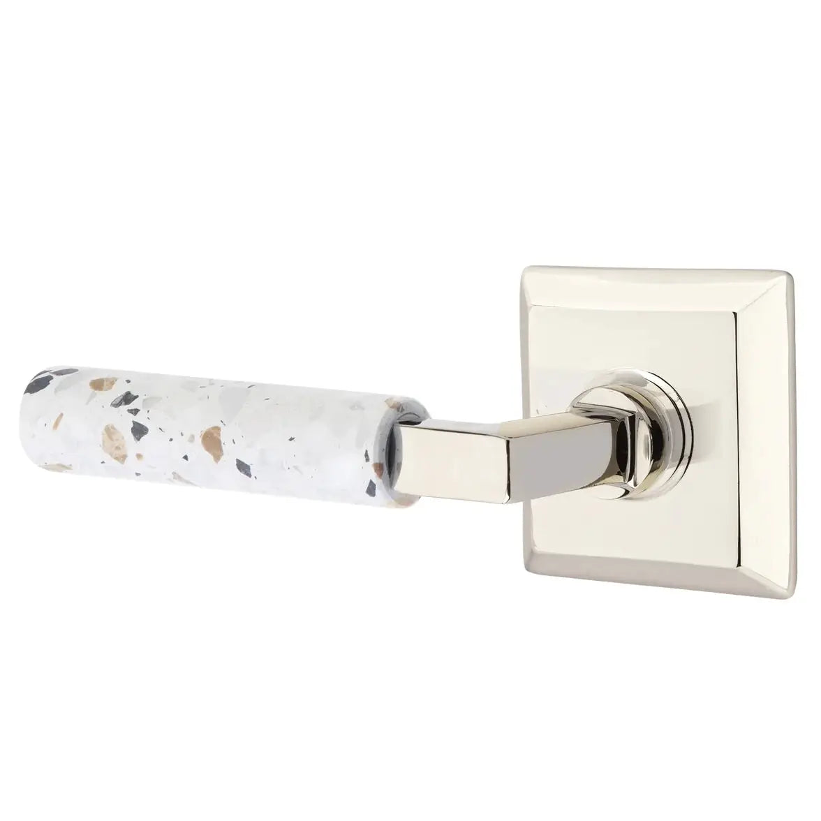 Emtek Light Terrazzo Lever with Quincy Rosette and L-Square Stem by Emtek
