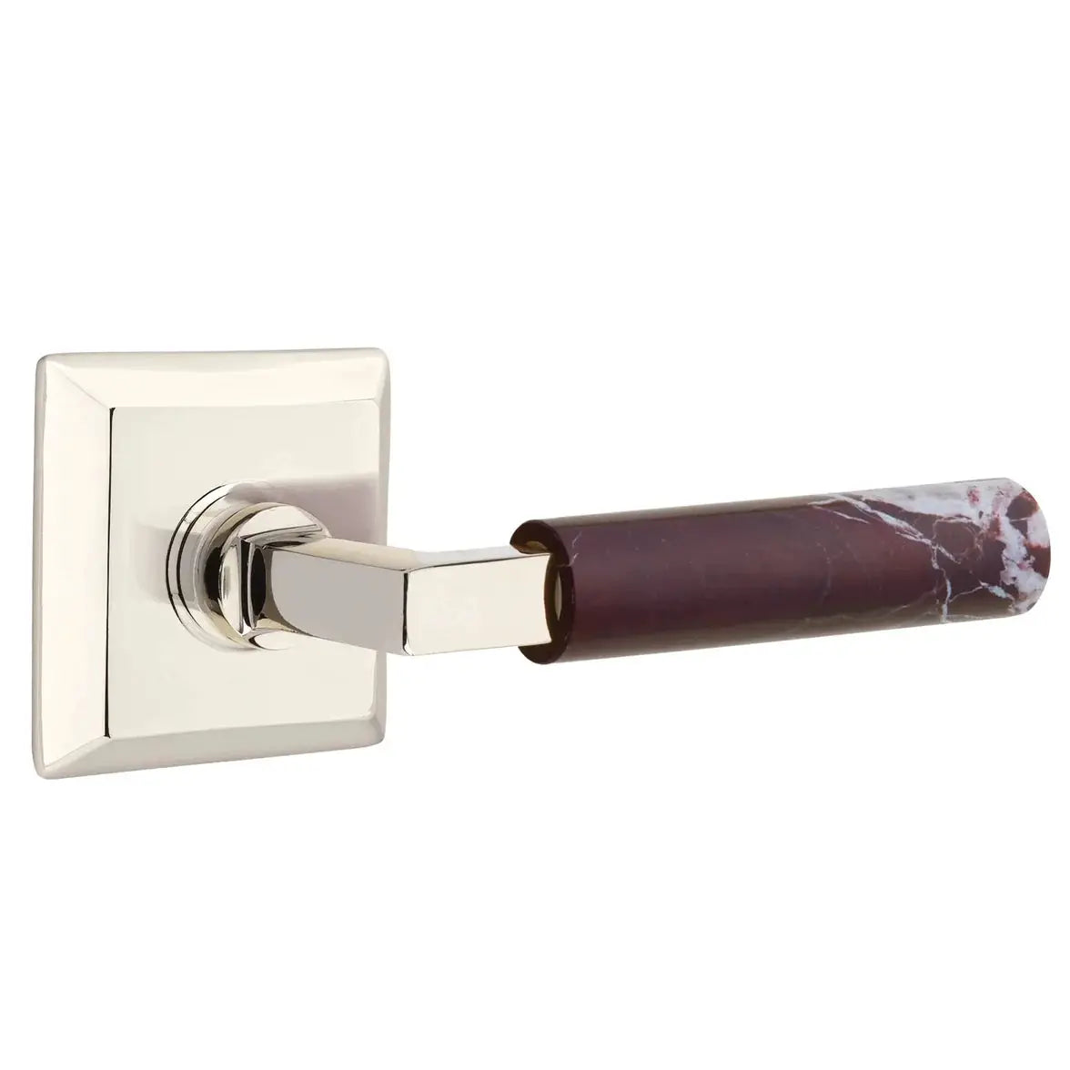 Emtek Rosso Levanto Marble Lever with Quincy Rosette and L-Square Stem by Emtek