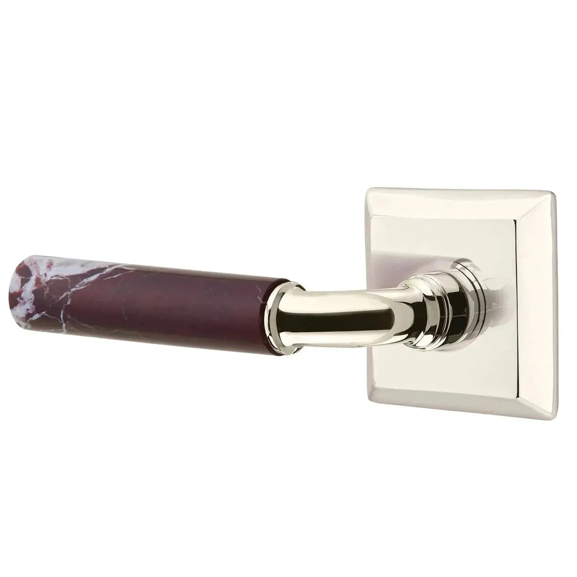 Emtek Rosso Levanto Marble Lever with Quincy Rosette and R-Bar Stem by Emtek
