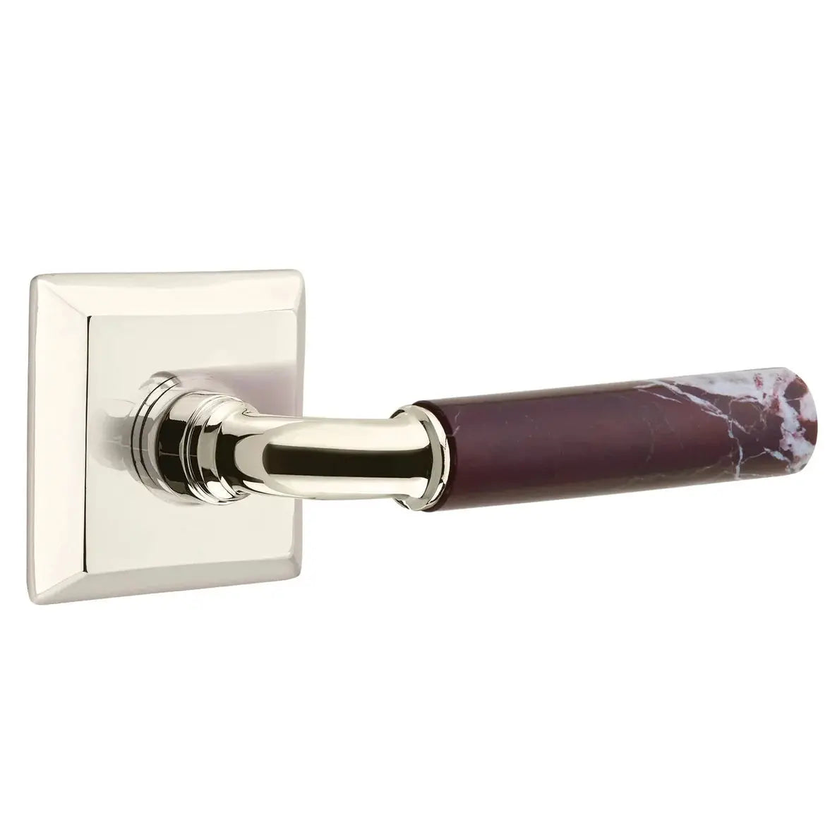 Emtek Rosso Levanto Marble Lever with Quincy Rosette and R-Bar Stem by Emtek