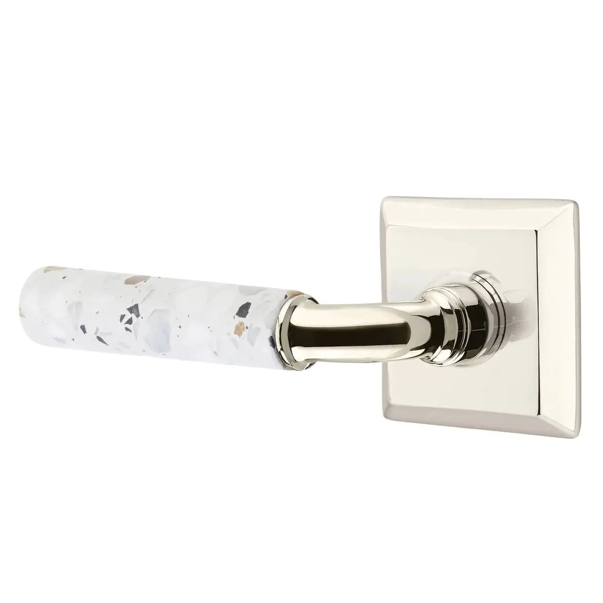 Emtek Light Terrazzo Lever with Quincy Rosette and R-Bar Stem by Emtek