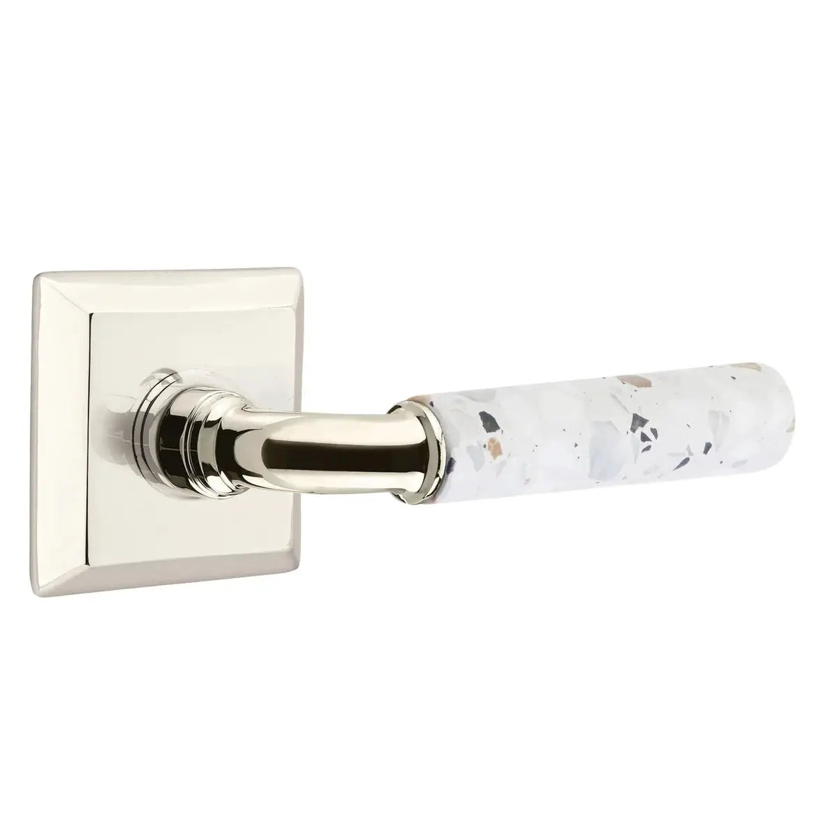 Emtek Light Terrazzo Lever with Quincy Rosette and R-Bar Stem by Emtek