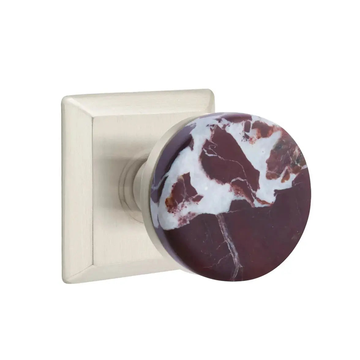 Emtek Rosso Levanto Marble Knob with Quincy Rosette and Conical Stem by Emtek