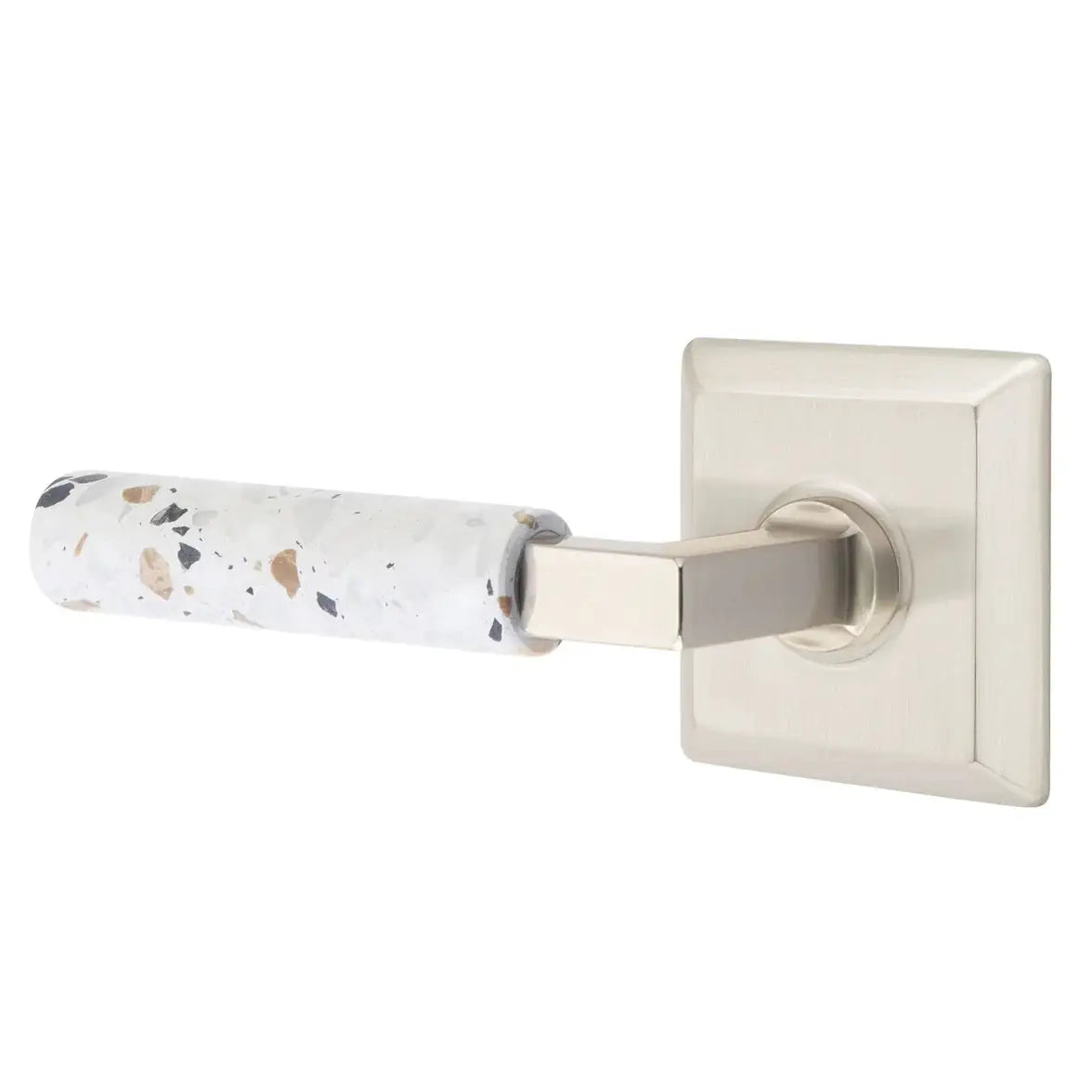 Emtek Light Terrazzo Lever with Quincy Rosette and L-Square Stem by Emtek