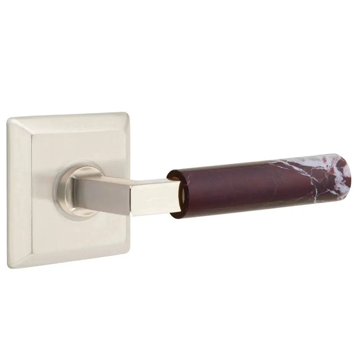 Emtek Rosso Levanto Marble Lever with Quincy Rosette and L-Square Stem by Emtek