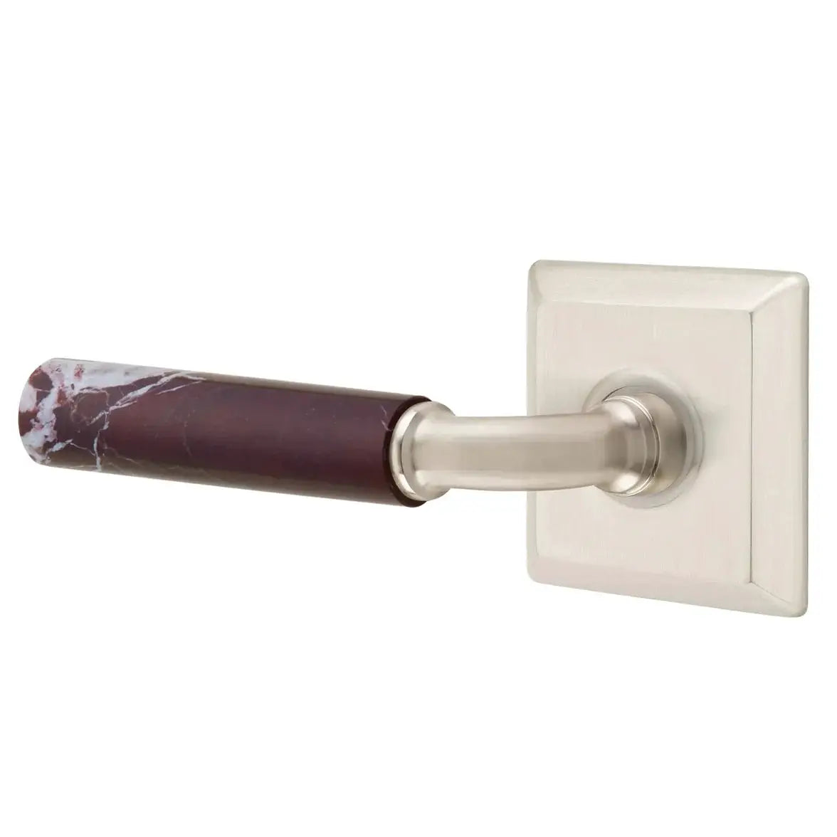 Emtek Rosso Levanto Marble Lever with Quincy Rosette and R-Bar Stem by Emtek