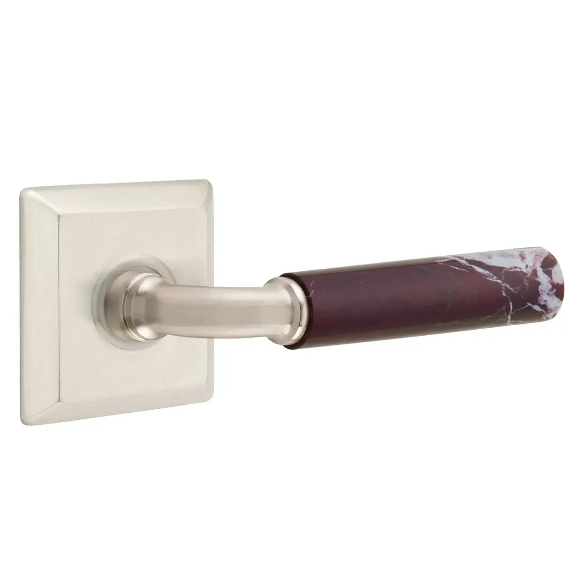Emtek Rosso Levanto Marble Lever with Quincy Rosette and R-Bar Stem by Emtek