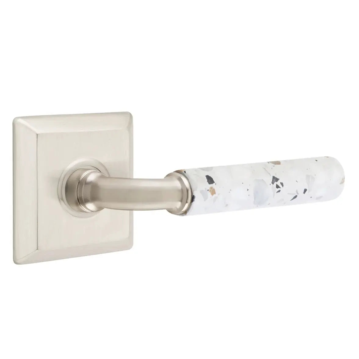 Emtek Light Terrazzo Lever with Quincy Rosette and R-Bar Stem by Emtek