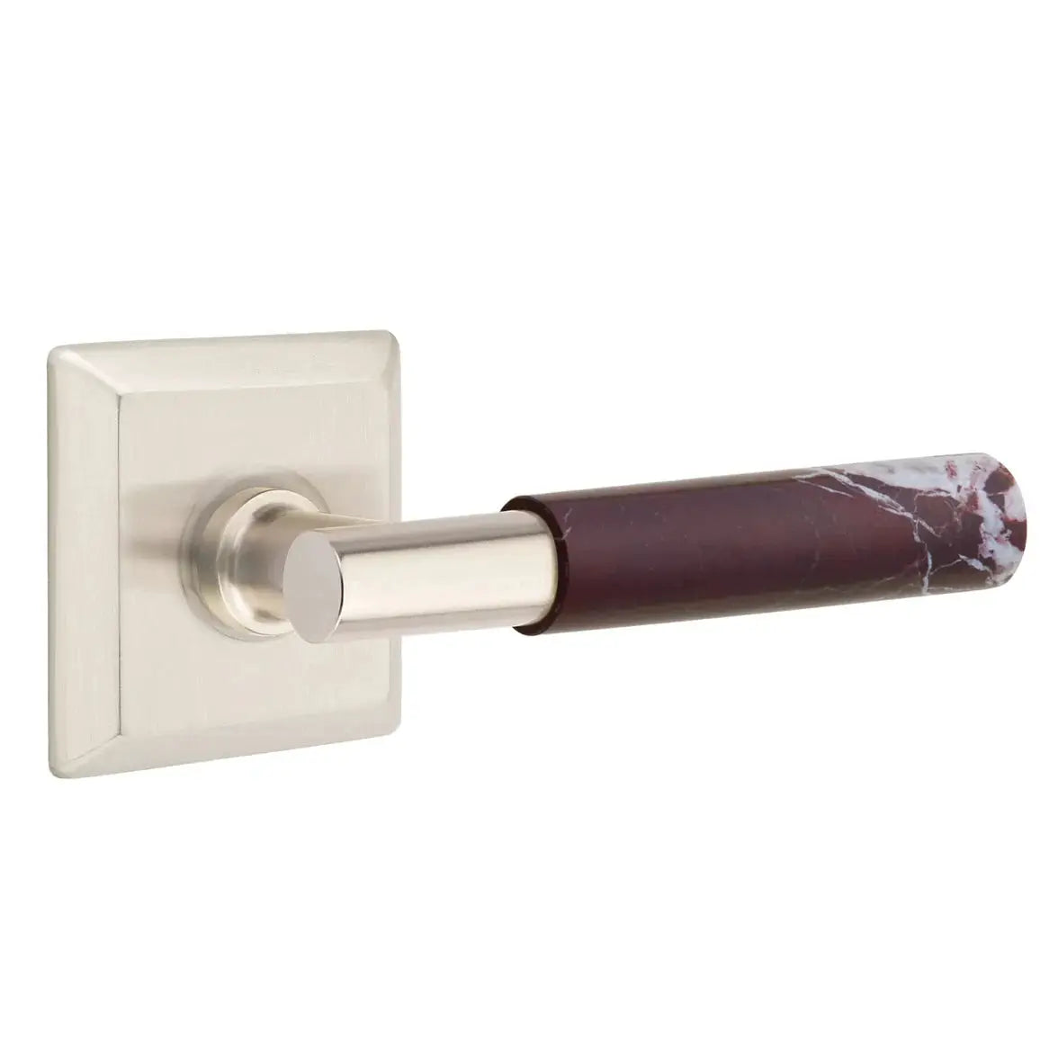 Emtek Rosso Levanto Marble Lever with Quincy Rosette and T-Bar Stem by Emtek
