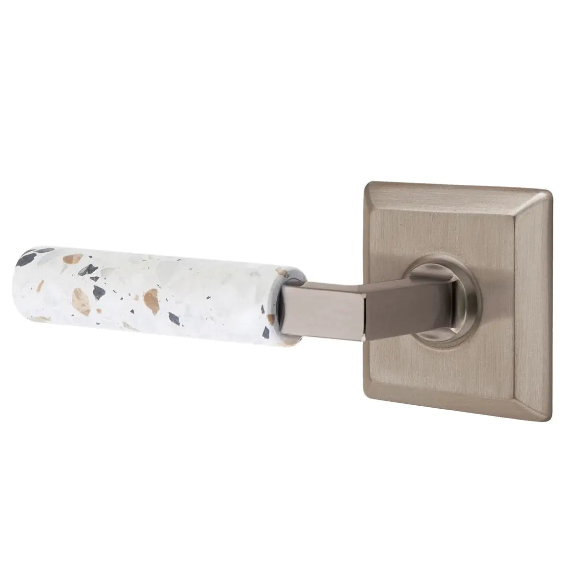 Emtek Light Terrazzo Lever with Quincy Rosette and L-Square Stem by Emtek
