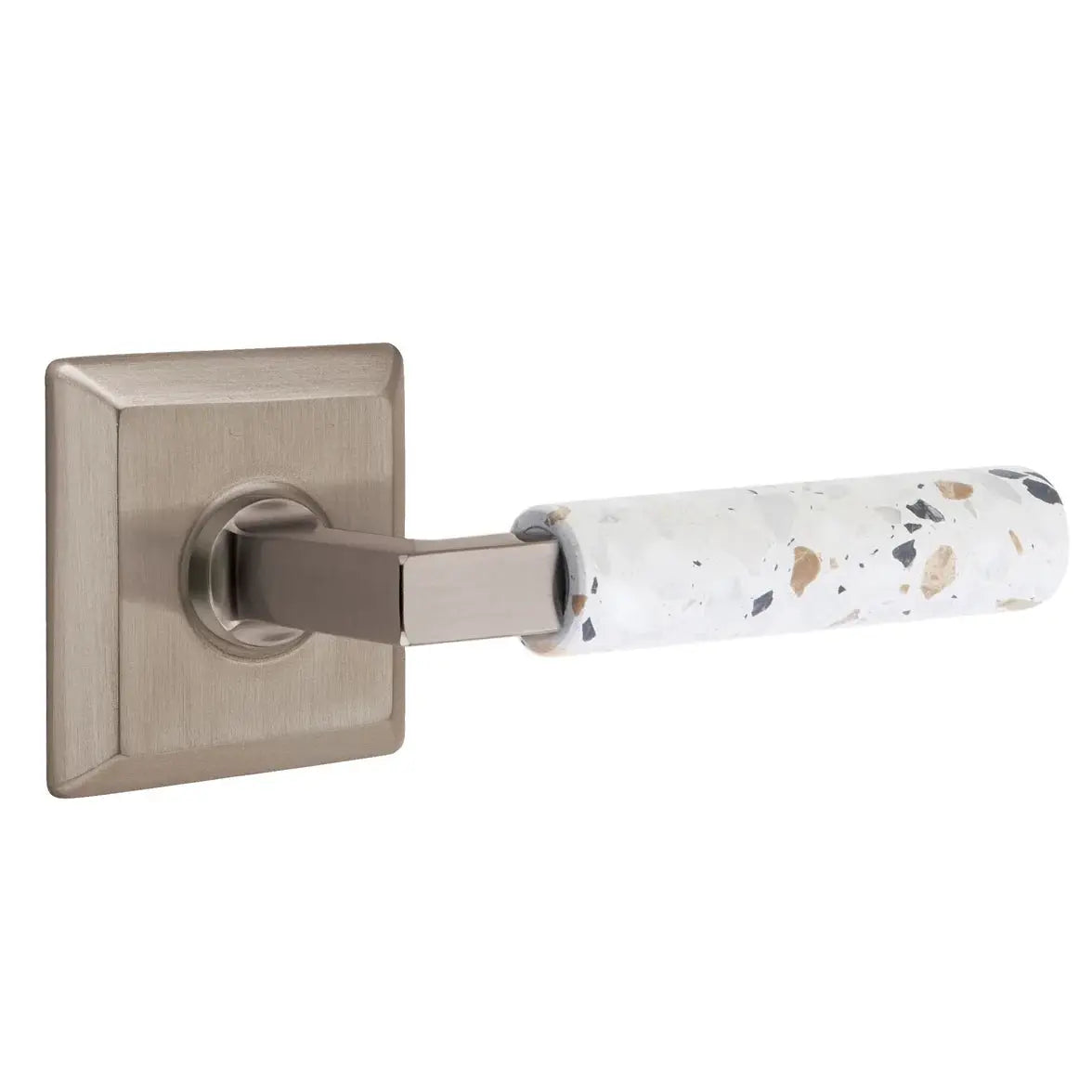 Emtek Light Terrazzo Lever with Quincy Rosette and L-Square Stem by Emtek
