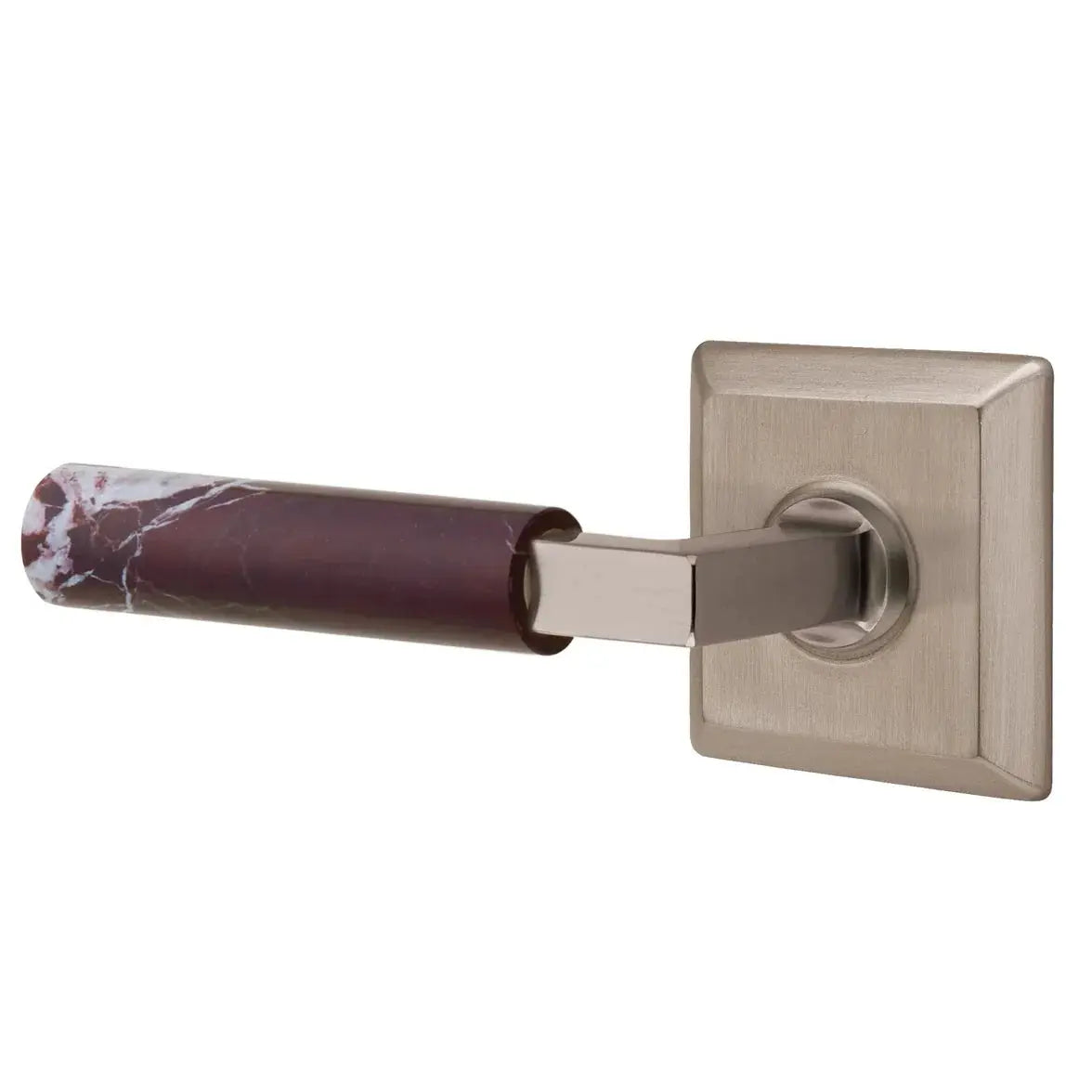 Emtek Rosso Levanto Marble Lever with Quincy Rosette and L-Square Stem by Emtek