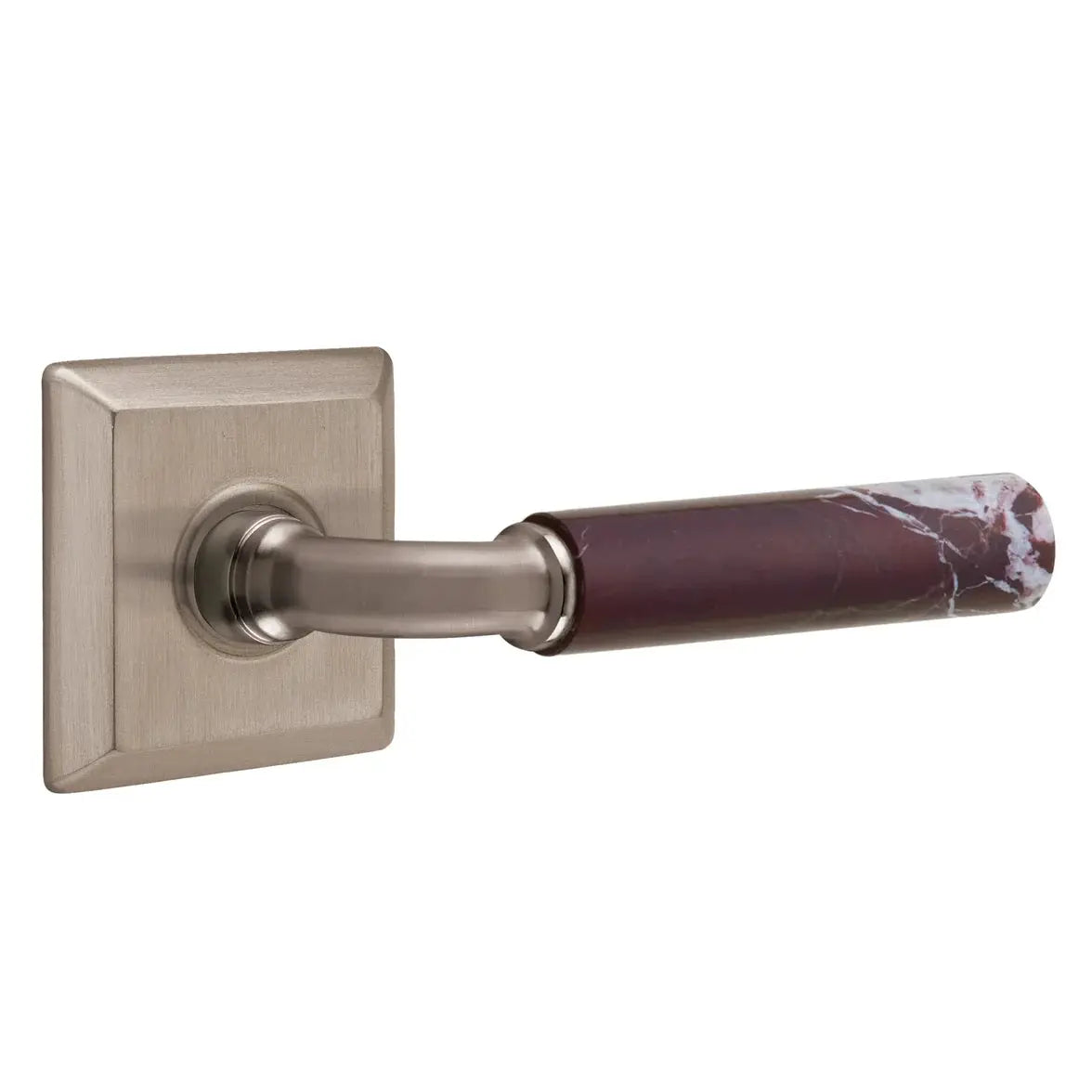 Emtek Rosso Levanto Marble Lever with Quincy Rosette and R-Bar Stem by Emtek