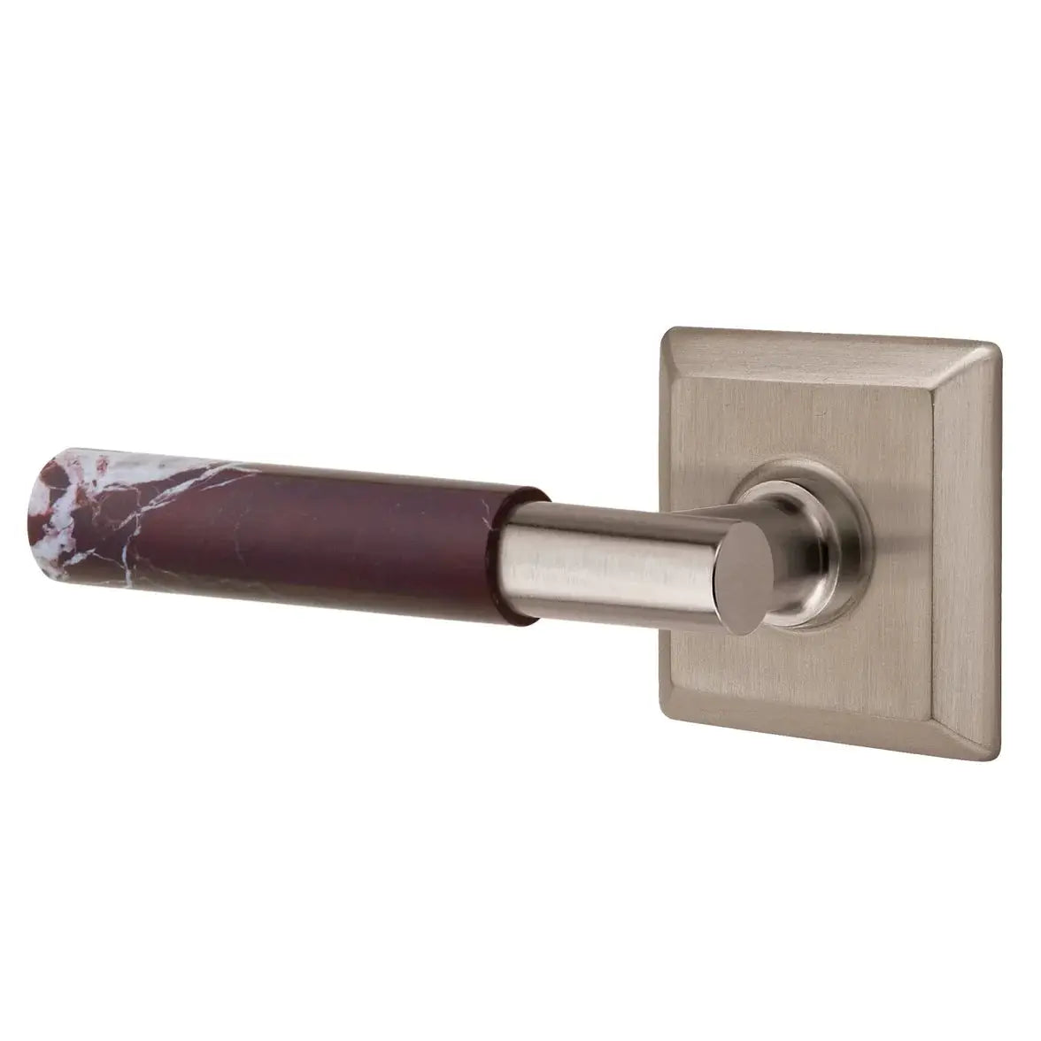 Emtek Rosso Levanto Marble Lever with Quincy Rosette and T-Bar Stem by Emtek