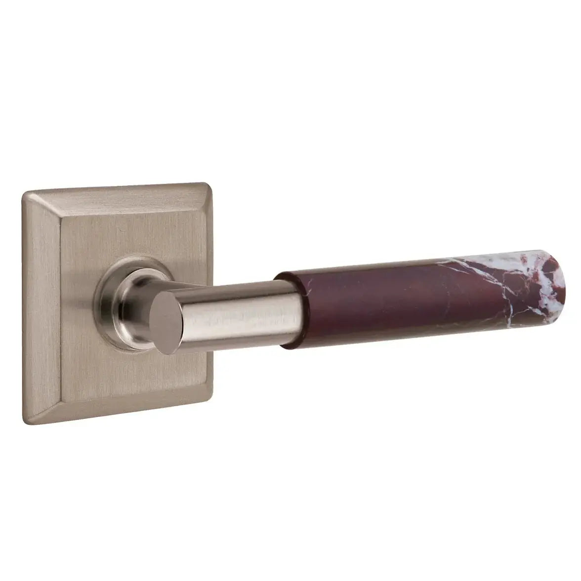 Emtek Rosso Levanto Marble Lever with Quincy Rosette and T-Bar Stem by Emtek