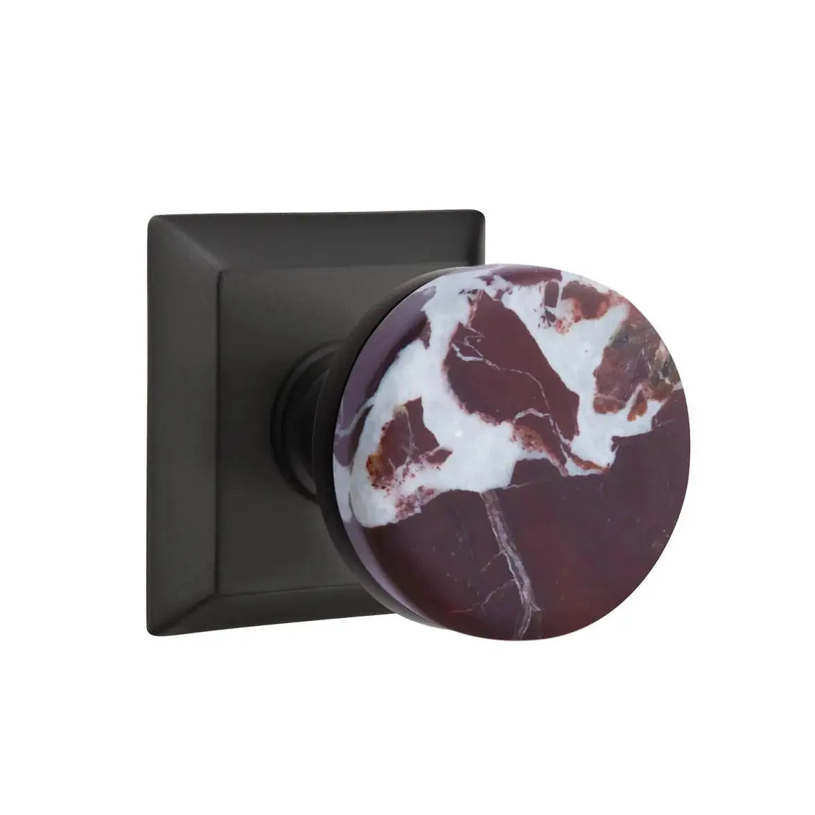 Emtek Rosso Levanto Marble Knob with Quincy Rosette and Conical Stem by Emtek
