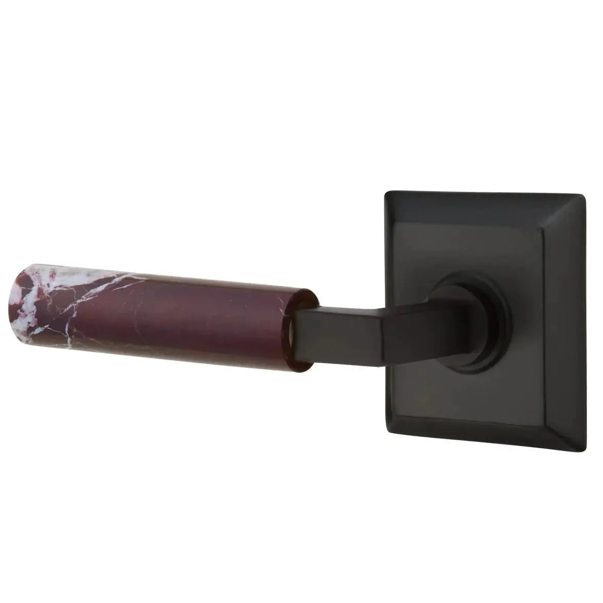 Emtek Rosso Levanto Marble Lever with Quincy Rosette and L-Square Stem by Emtek