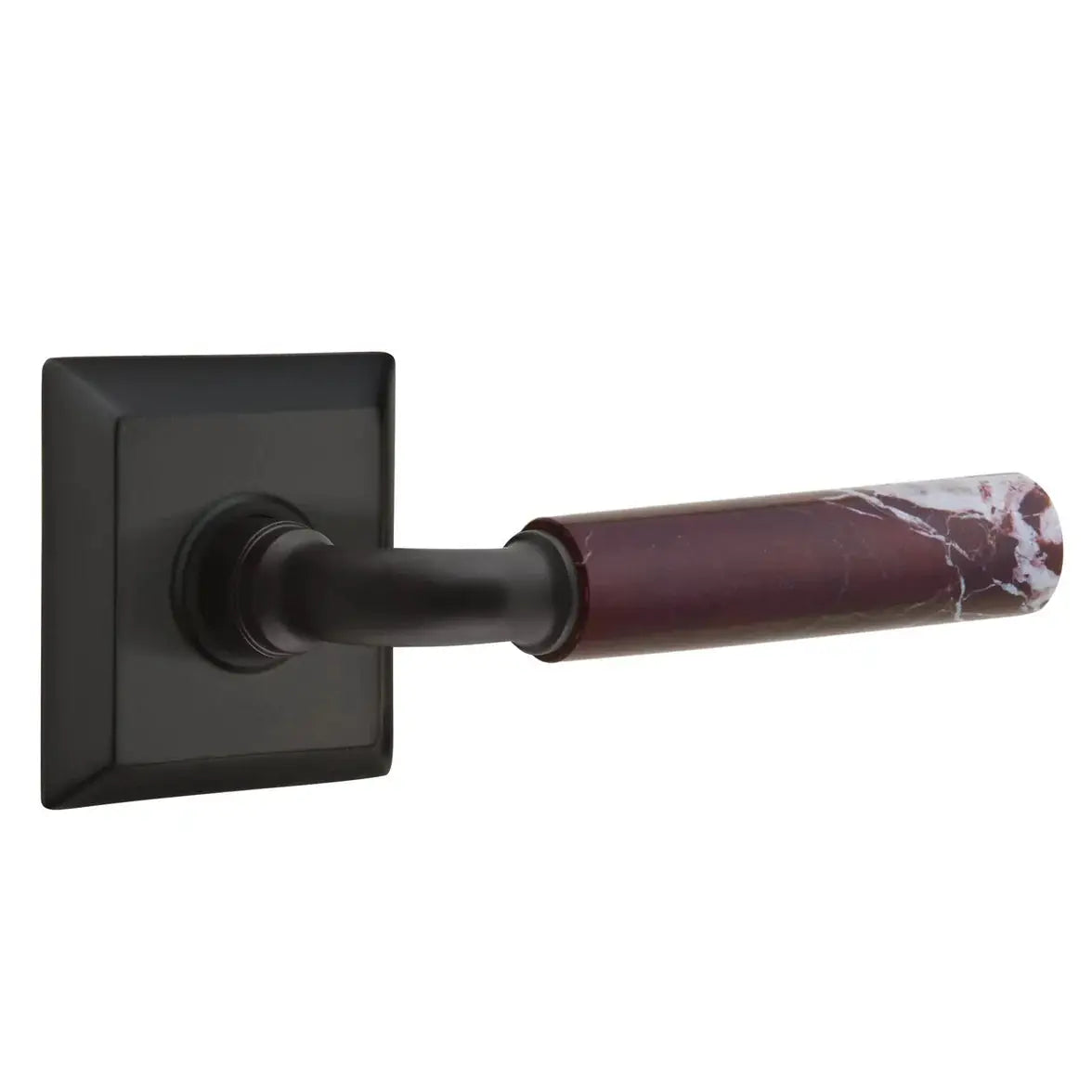 Emtek Rosso Levanto Marble Lever with Quincy Rosette and R-Bar Stem by Emtek