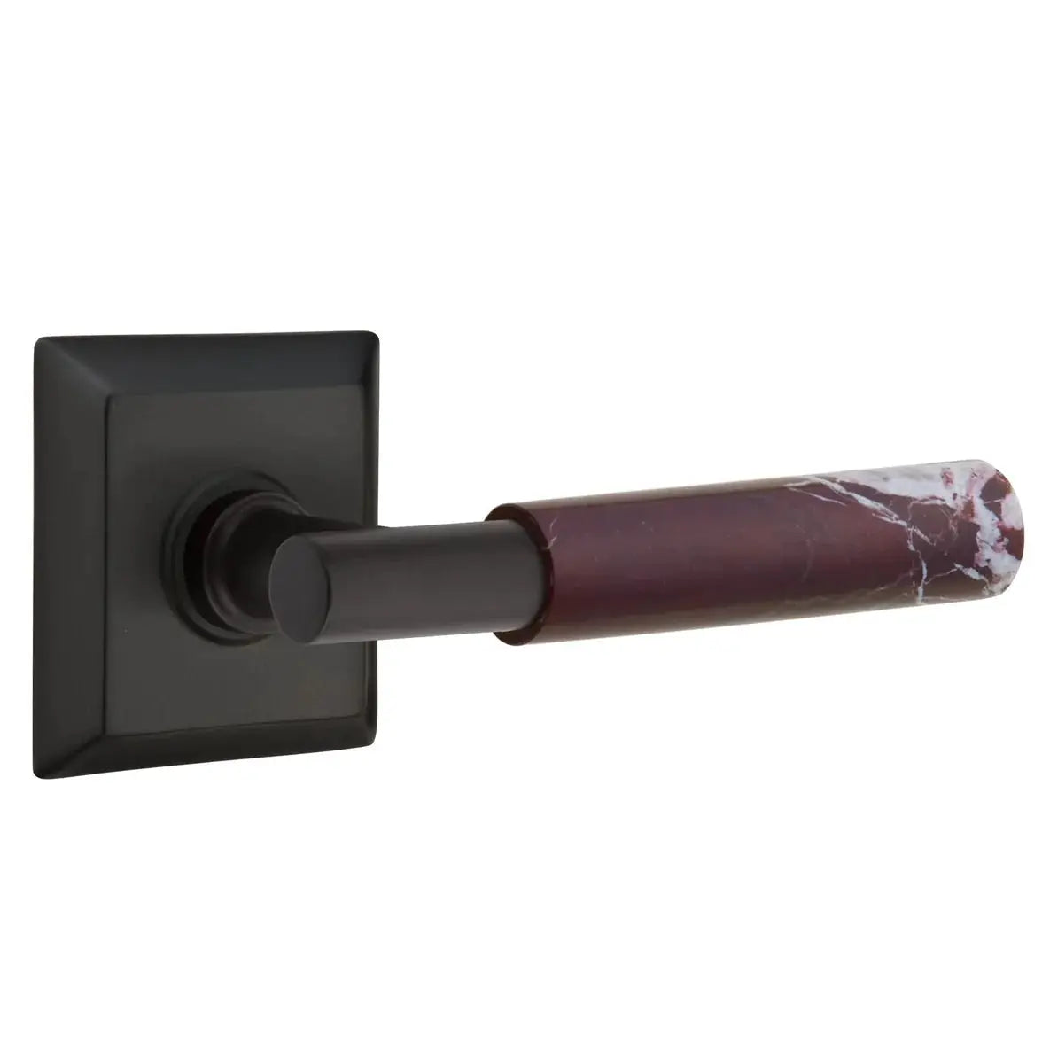Emtek Rosso Levanto Marble Lever with Quincy Rosette and T-Bar Stem by Emtek