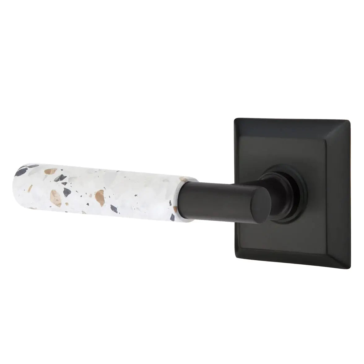 Emtek Light Terrazzo Lever with Quincy Rosette and T-Bar Stem by Emtek