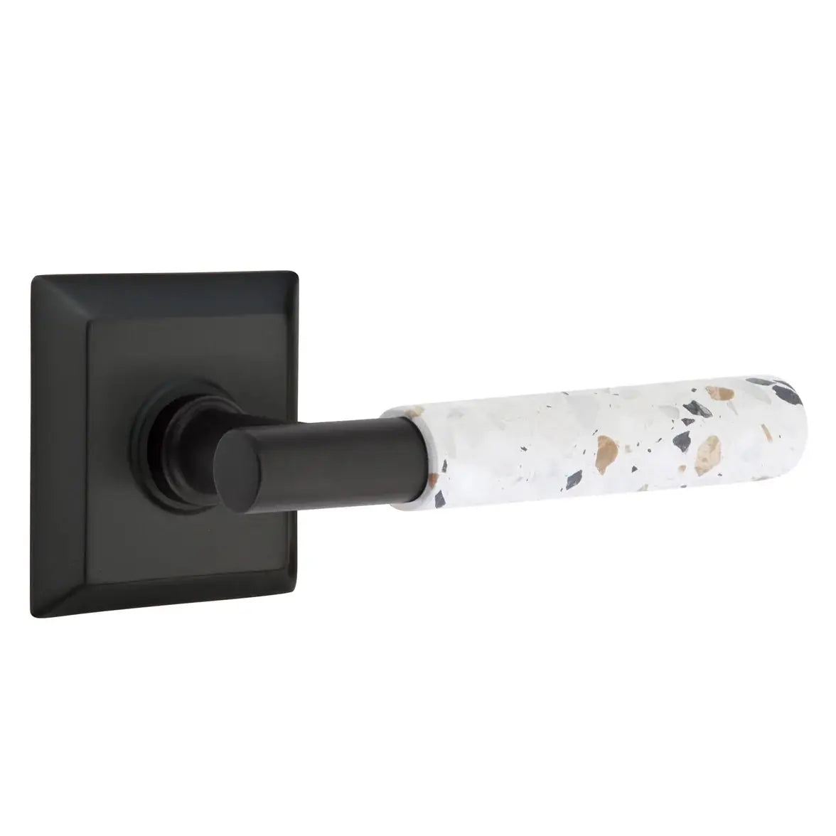 Emtek Light Terrazzo Lever with Quincy Rosette and T-Bar Stem by Emtek