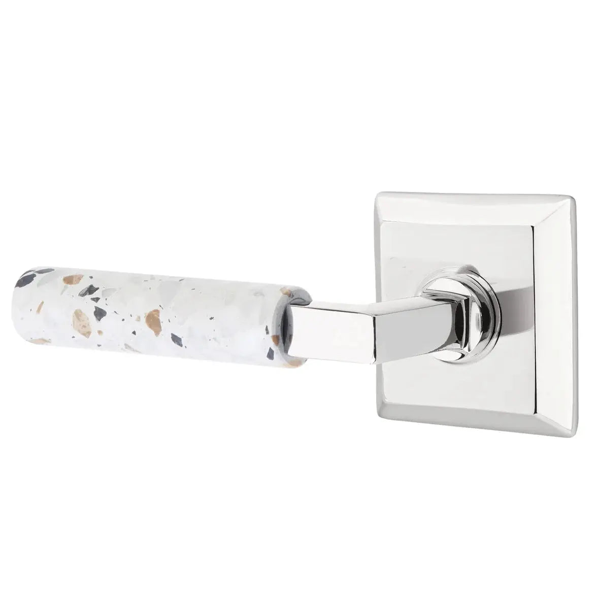 Emtek Light Terrazzo Lever with Quincy Rosette and L-Square Stem by Emtek