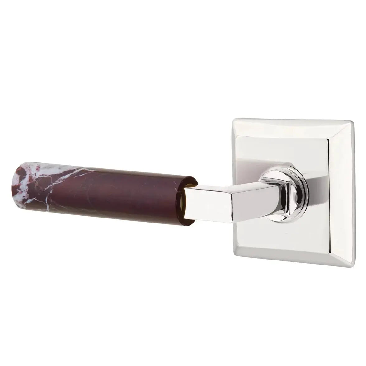 Emtek Rosso Levanto Marble Lever with Quincy Rosette and L-Square Stem by Emtek