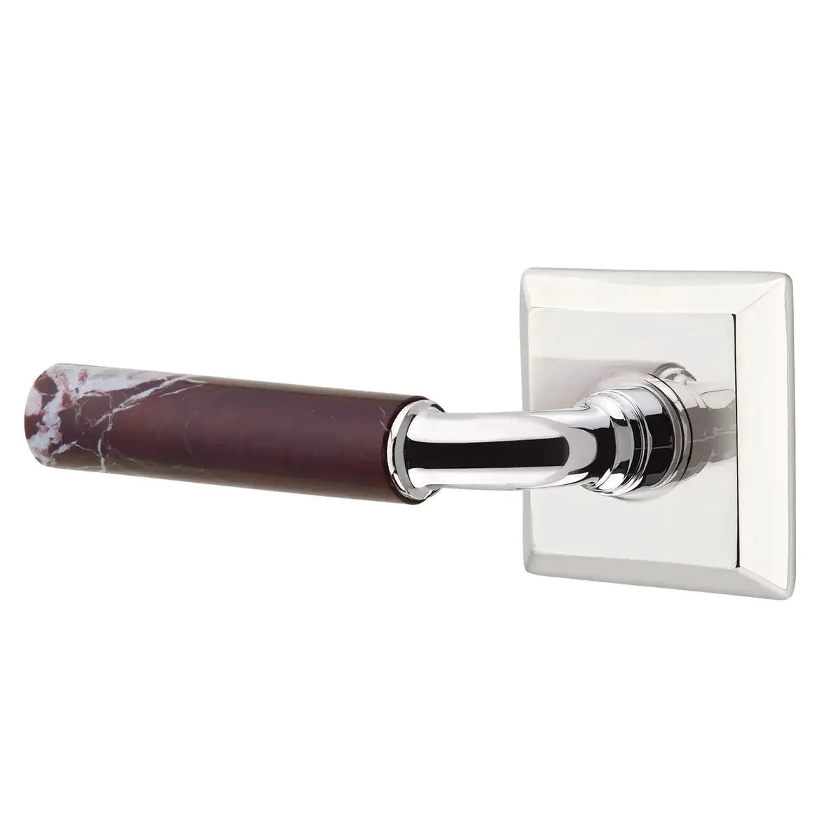 Emtek Rosso Levanto Marble Lever with Quincy Rosette and R-Bar Stem by Emtek