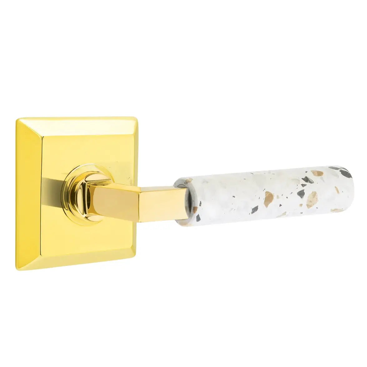 Emtek Light Terrazzo Lever with Quincy Rosette and L-Square Stem by Emtek