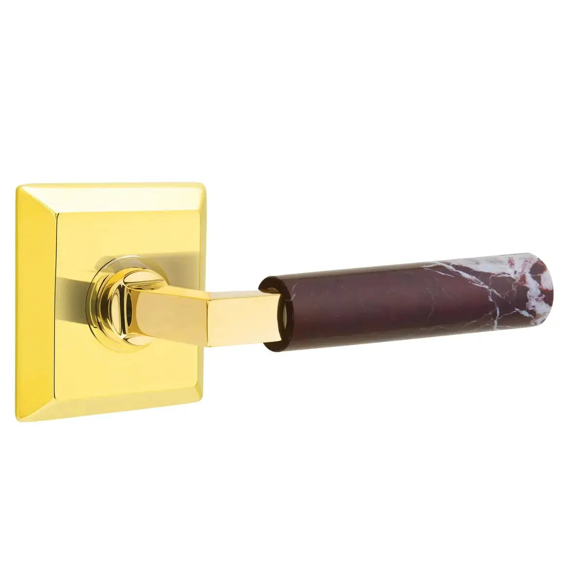 Emtek Rosso Levanto Marble Lever with Quincy Rosette and L-Square Stem by Emtek