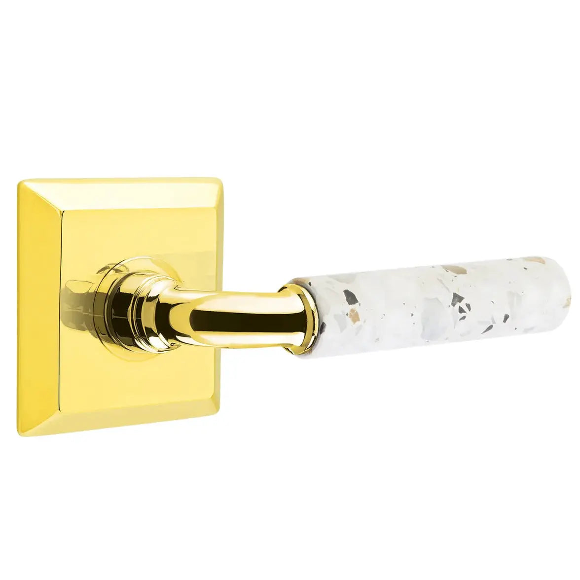 Emtek Light Terrazzo Lever with Quincy Rosette and R-Bar Stem by Emtek
