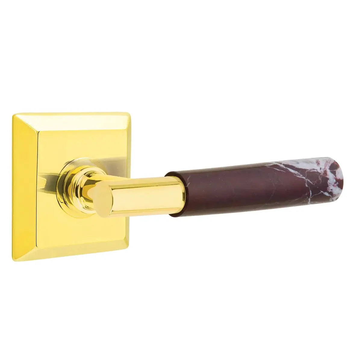 Emtek Rosso Levanto Marble Lever with Quincy Rosette and T-Bar Stem by Emtek