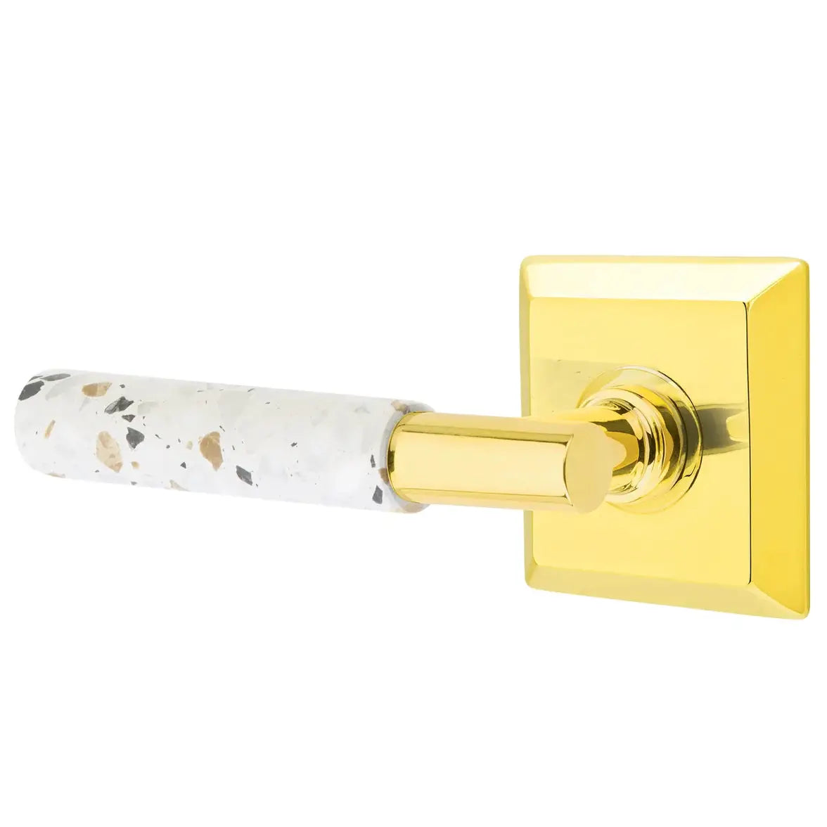 Emtek Light Terrazzo Lever with Quincy Rosette and T-Bar Stem by Emtek