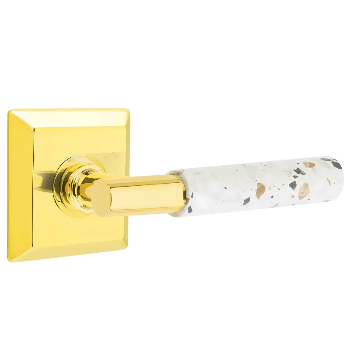 Emtek Light Terrazzo Lever with Quincy Rosette and T-Bar Stem by Emtek