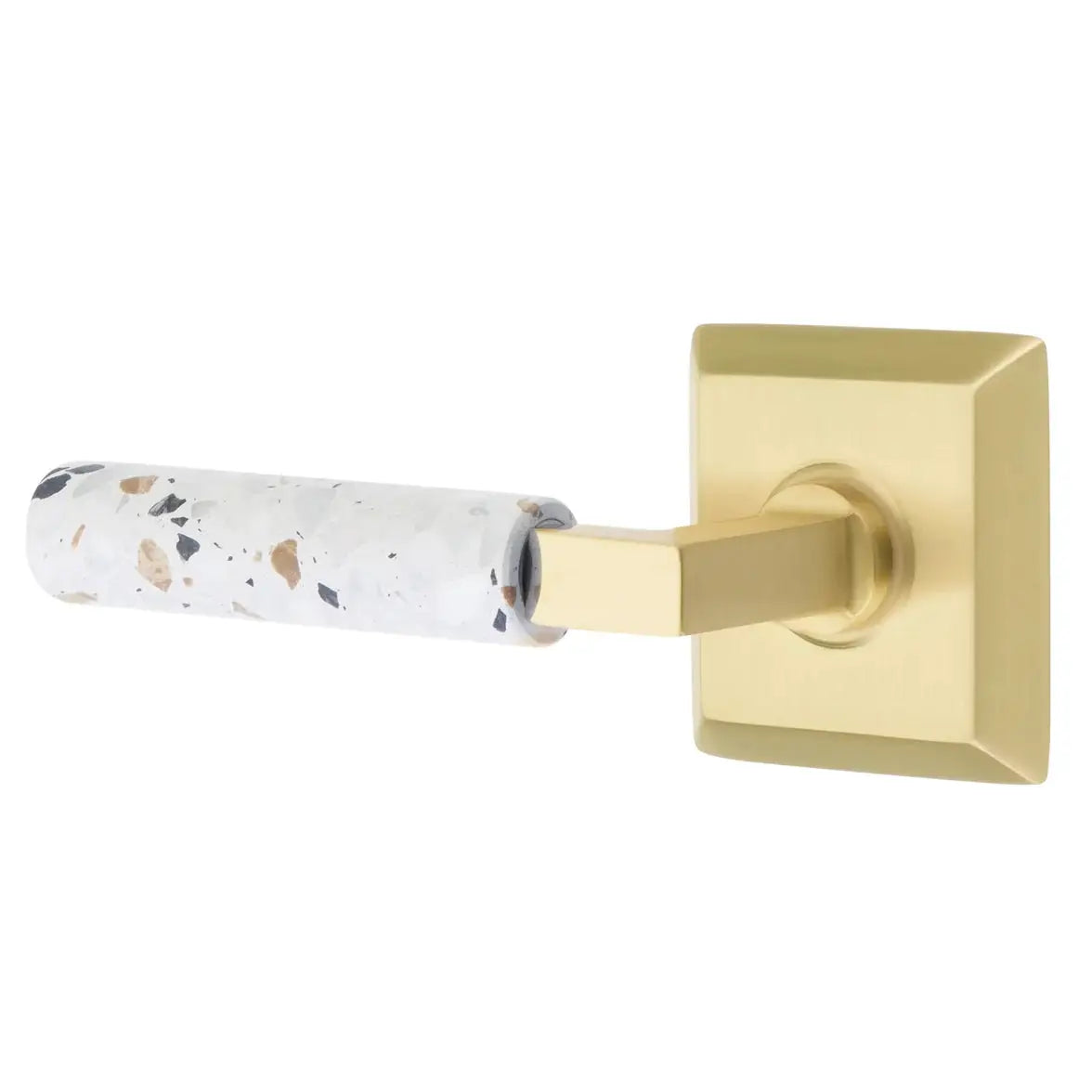 Emtek Light Terrazzo Lever with Quincy Rosette and L-Square Stem by Emtek