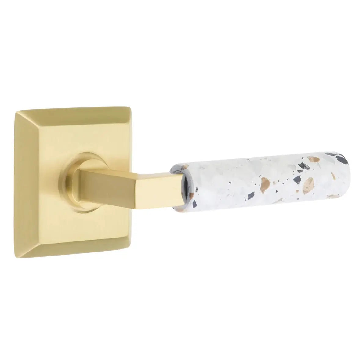 Emtek Light Terrazzo Lever with Quincy Rosette and L-Square Stem by Emtek
