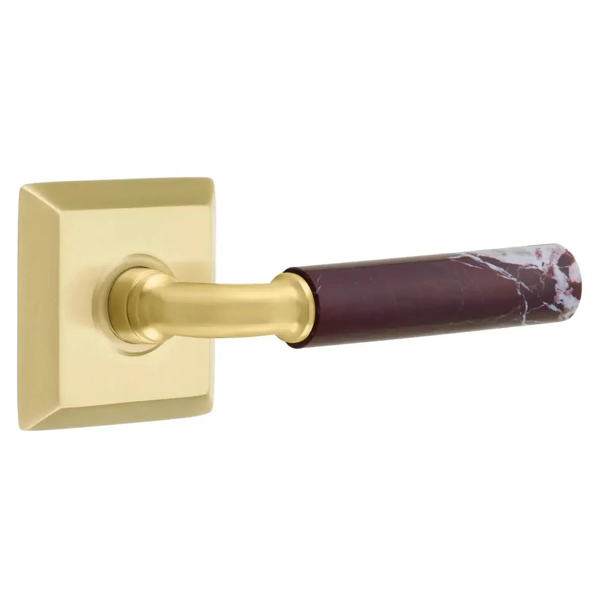Emtek Rosso Levanto Marble Lever with Quincy Rosette and R-Bar Stem by Emtek