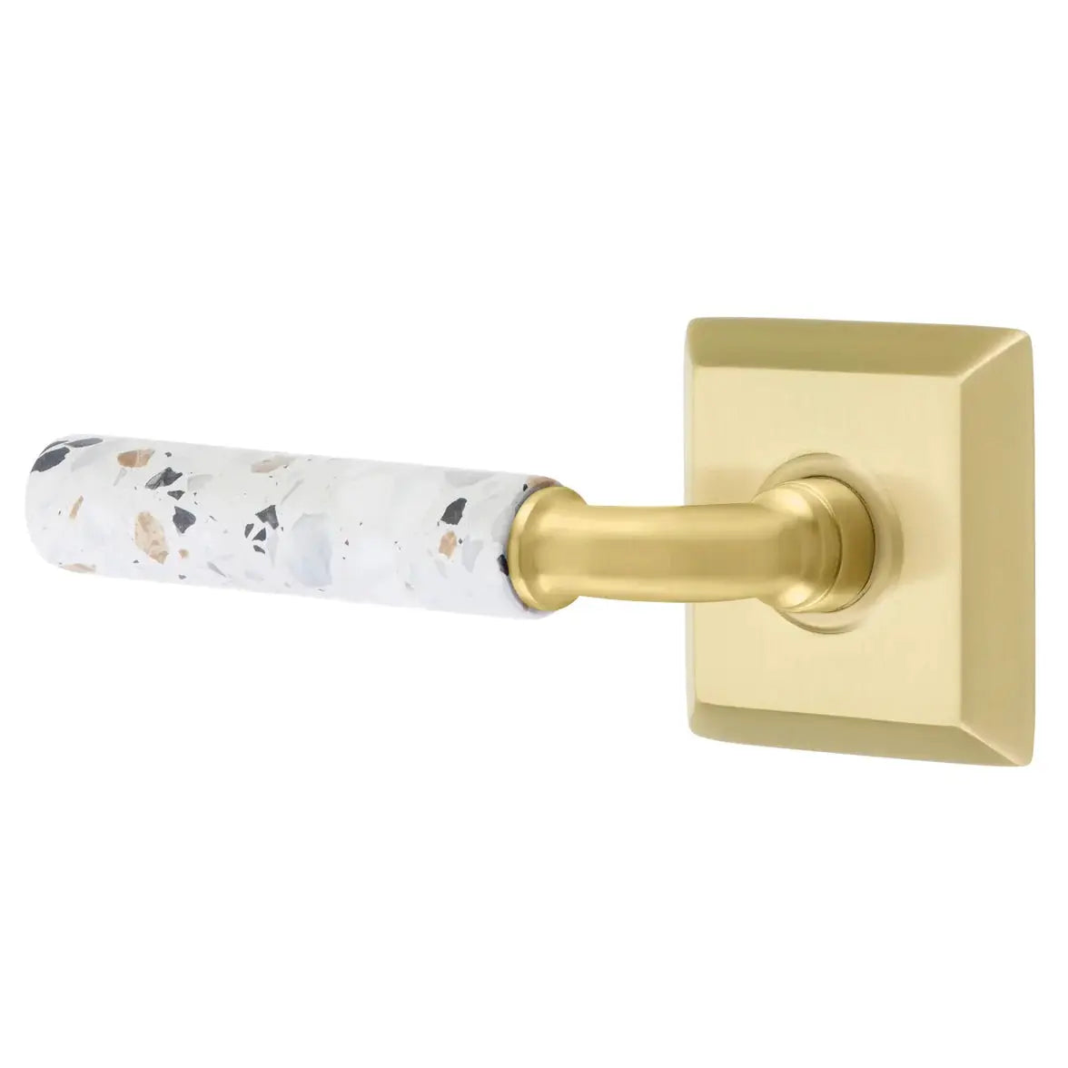 Emtek Light Terrazzo Lever with Quincy Rosette and R-Bar Stem by Emtek