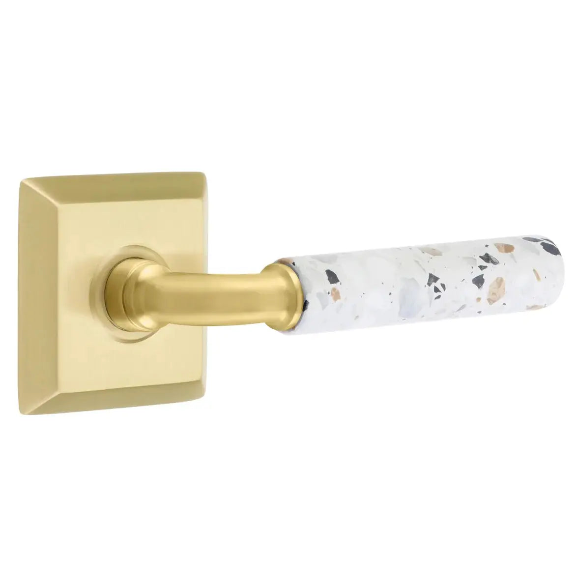 Emtek Light Terrazzo Lever with Quincy Rosette and R-Bar Stem by Emtek