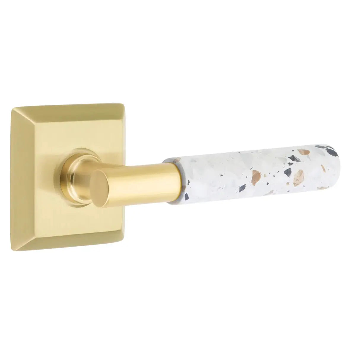 Emtek Light Terrazzo Lever with Quincy Rosette and T-Bar Stem by Emtek