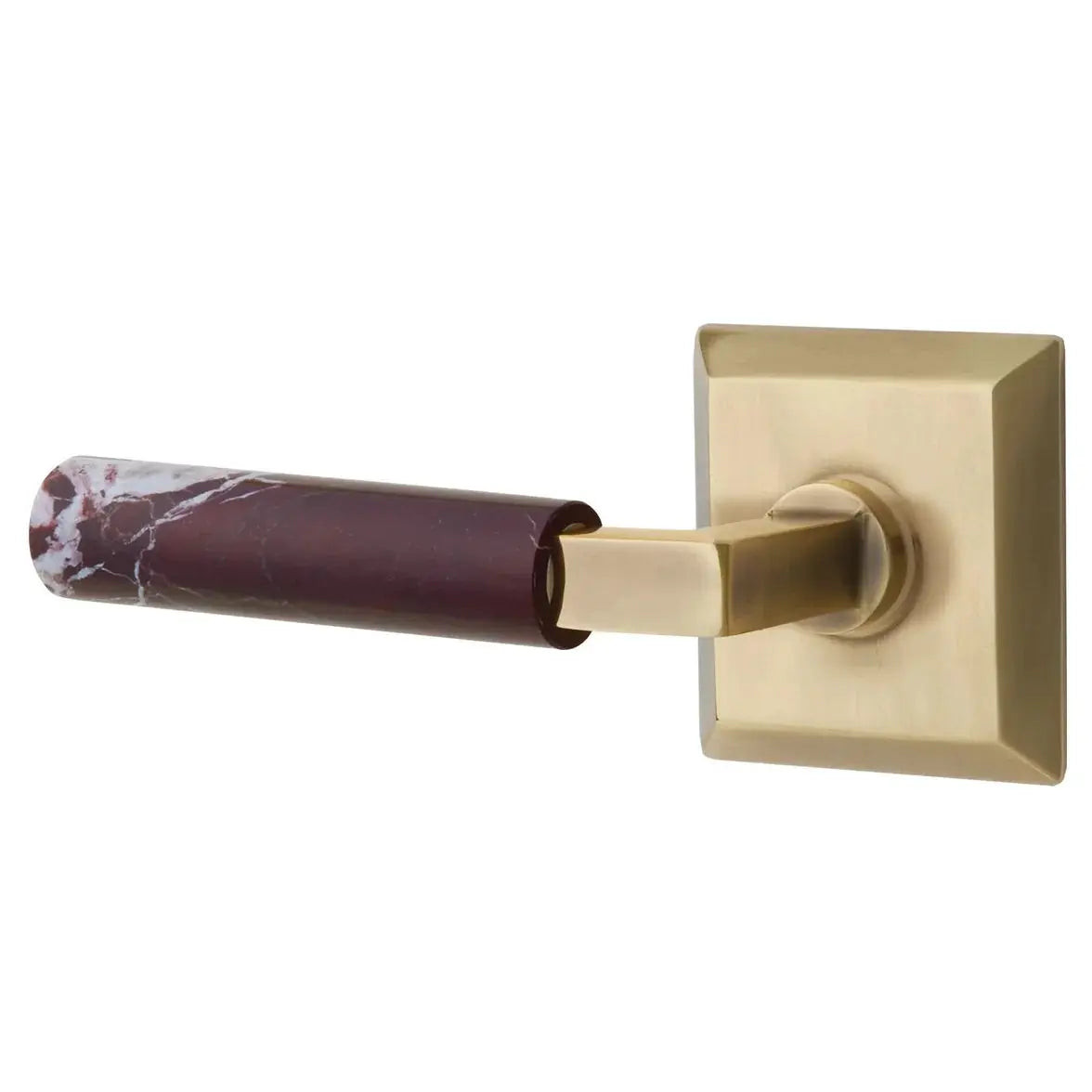Emtek Rosso Levanto Marble Lever with Quincy Rosette and L-Square Stem by Emtek