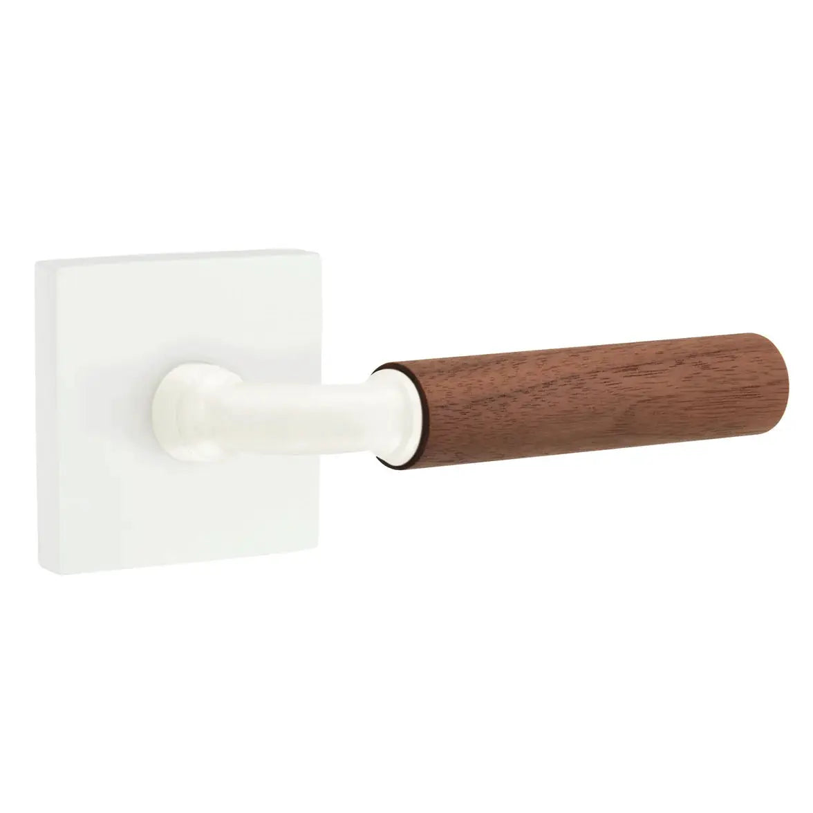 Emtek Walnut Lever with Square Rosette and R-Bar Stem
