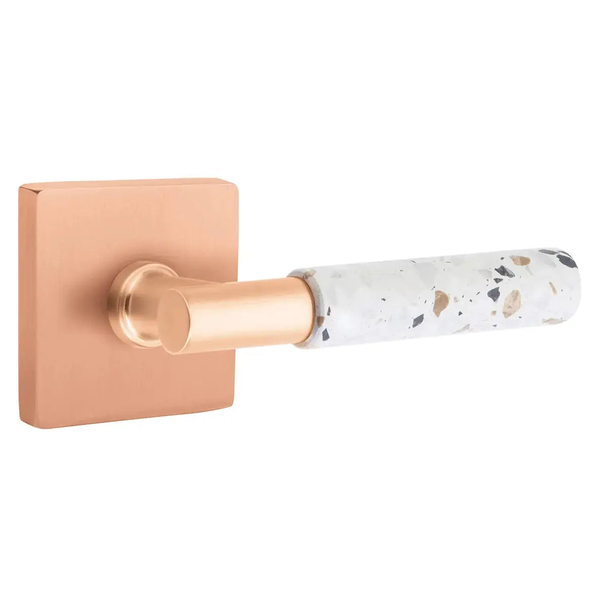 Emtek Light Terrazzo Lever with Square Rosette and T-Bar Stem by Emtek