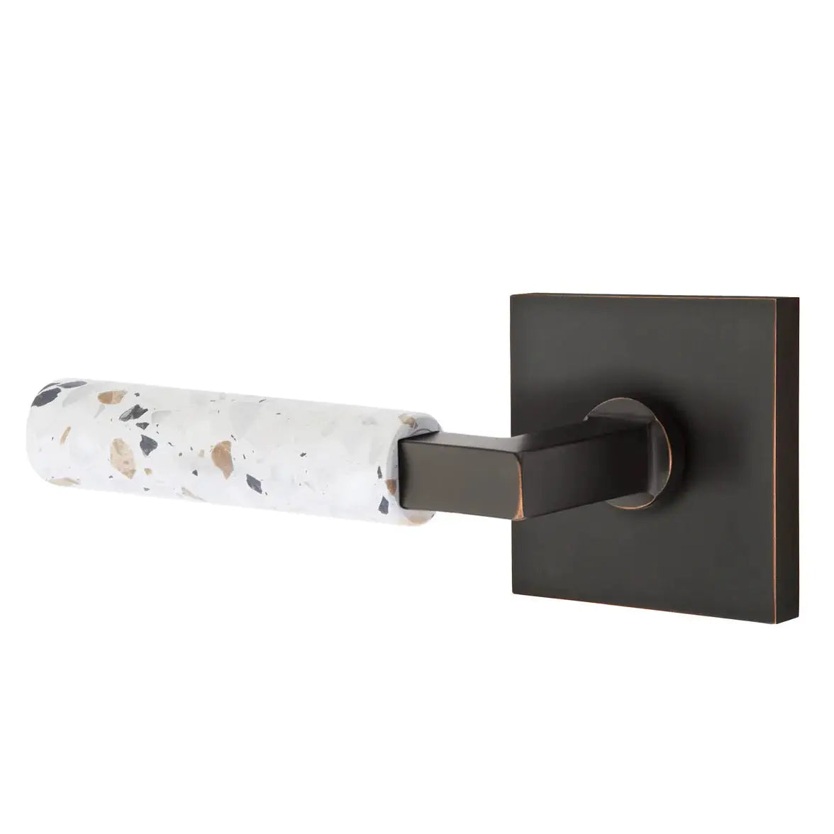 Emtek Light Terrazzo Lever with Square Rosette and L-Square Stem by Emtek