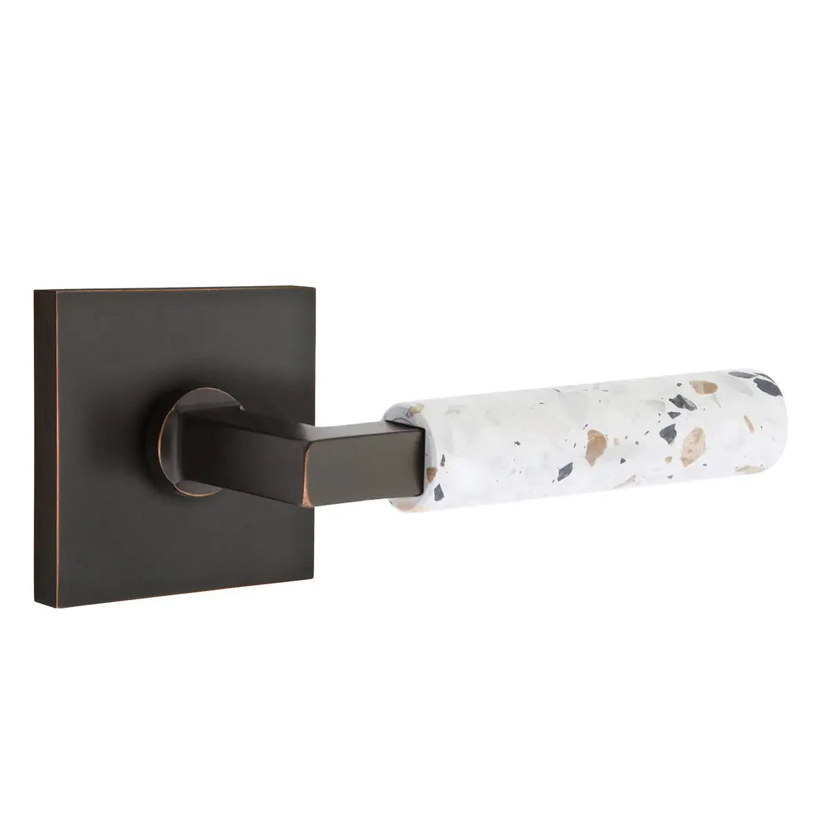 Emtek Light Terrazzo Lever with Square Rosette and L-Square Stem by Emtek
