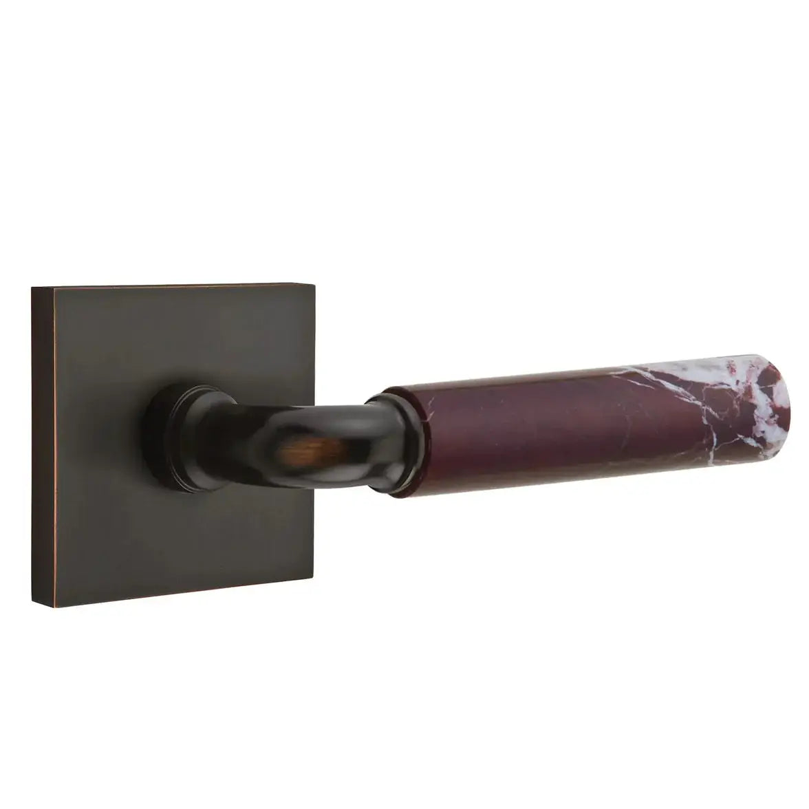 Emtek Rosso Levanto Marble Lever with Square Rosette and R-Bar Stem by Emtek