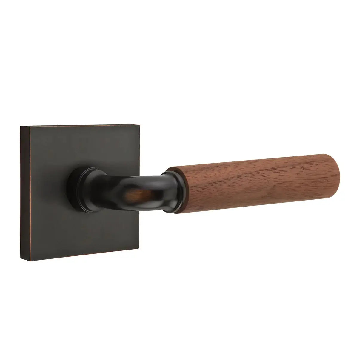 Emtek Walnut Lever with Square Rosette and R-Bar Stem