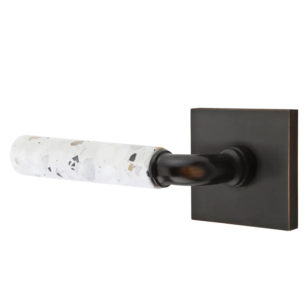 Emtek Light Terrazzo Lever with Square Rosette and R-Bar Stem by Emtek